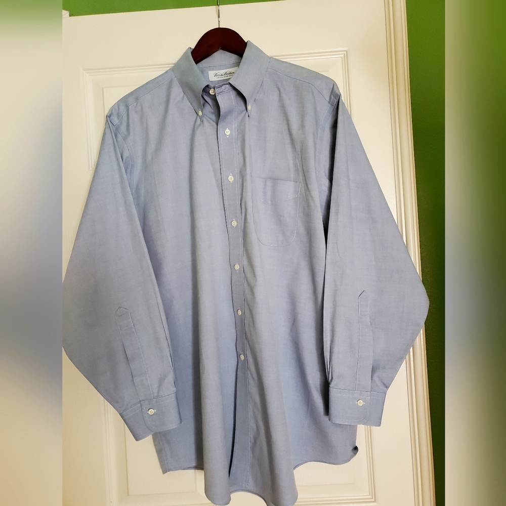 Brooks Brothers Men's Button Down Dress Shirt 100% Cotton Sz 17 / 33 Blue - EXC